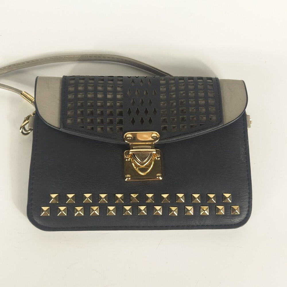 Urban Expressions Studded Crossbody Bag Black Gold Hardware Vegan Leather...